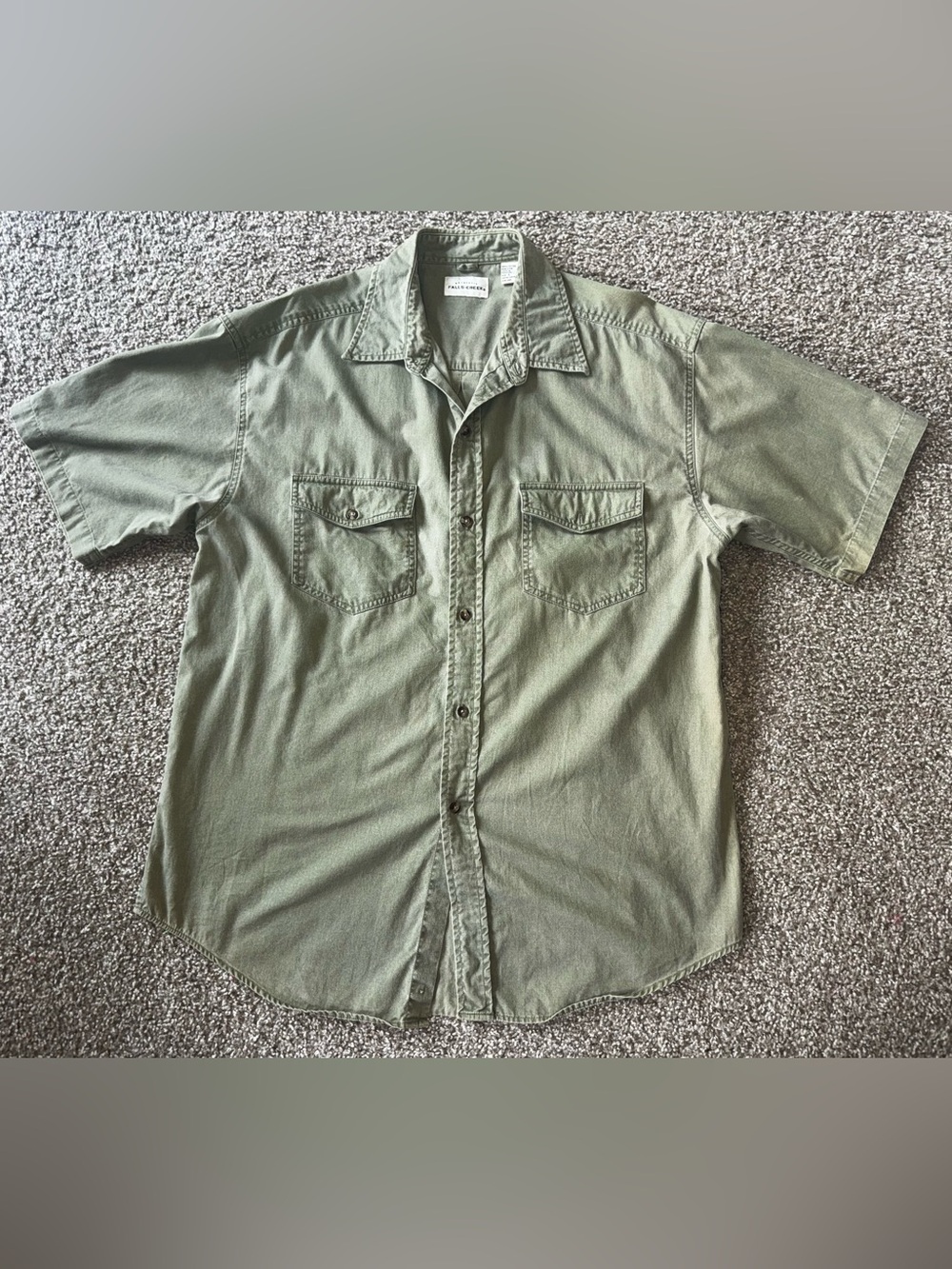 Falls Creek Men's L Green Solid Short Sleeve Cotton Pockets Button-Up Shirt